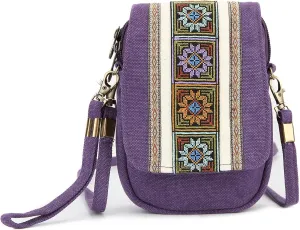 Goodhan Embroidery Canvas Crossbody Bag Cell phone Pouch Coin Purse for Women
