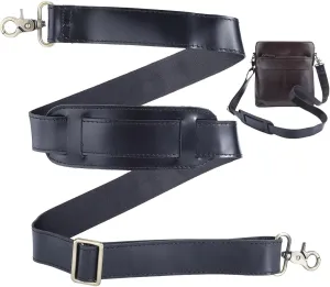 GORGECRAFT 57 Inch Shoulder Bag Replacement Strap Black Full Grain Leather Independent Adjustable Buckle Padded Long Duffel Bag Straps with Double Metal Hook for Briefcase Messenger Shoulder Bags