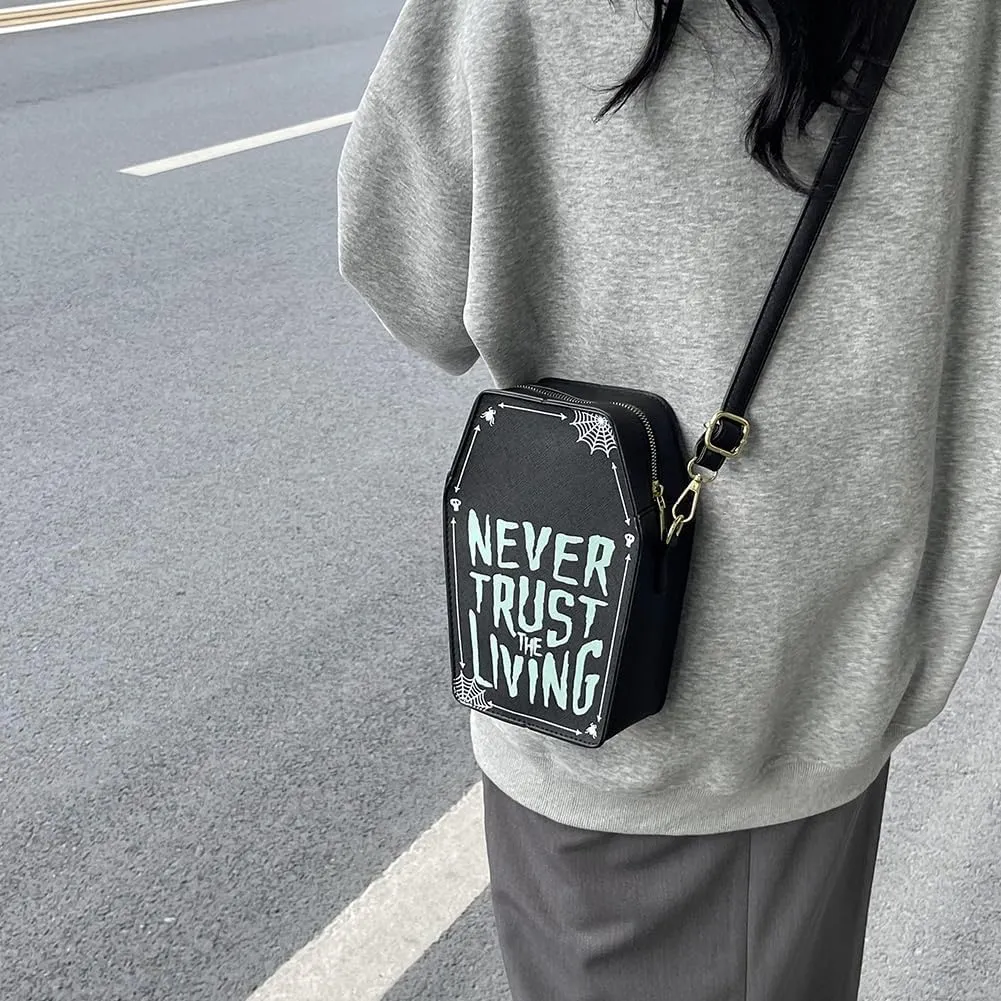 Gothic Coffin Shape Crossbody Bag for Women, Novelty Gothic Crossbody Purse Halloween Trick or Treat Purses