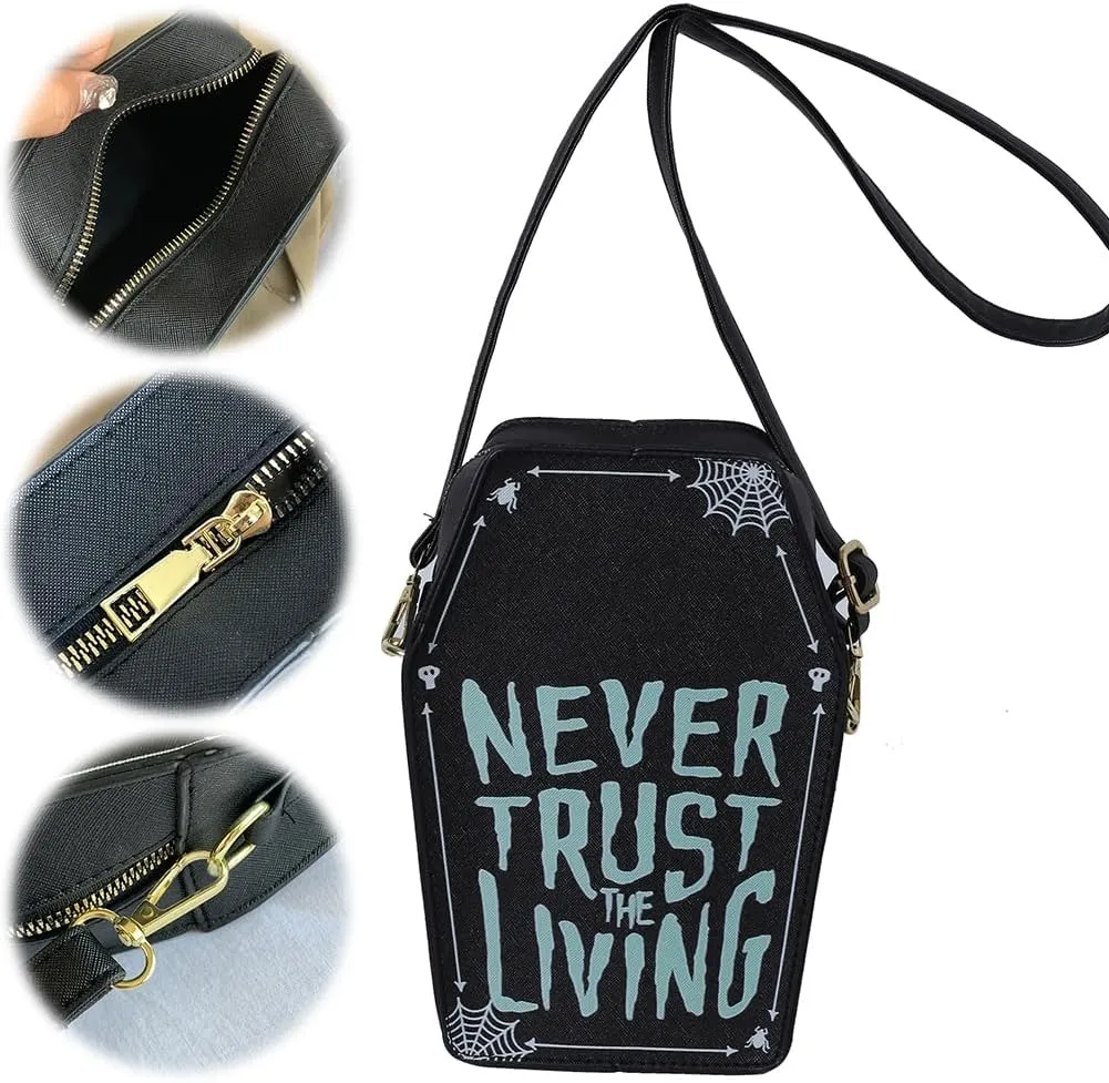 Gothic Coffin Shape Crossbody Bag for Women, Novelty Gothic Crossbody Purse Halloween Trick or Treat Purses