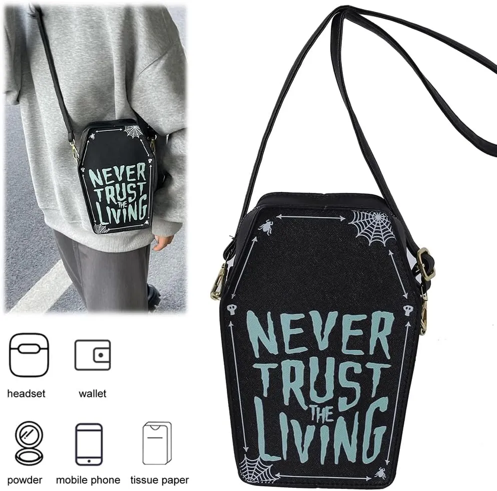Gothic Coffin Shape Crossbody Bag for Women, Novelty Gothic Crossbody Purse Halloween Trick or Treat Purses