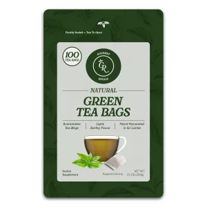 Gourmet Royale Green Tea Bags, 100 Count, Sustainable Tea Bags, Caffeinated, Resealable Pouch, Pure & Natural, Grown in Sri Lanka (Pack of 1)