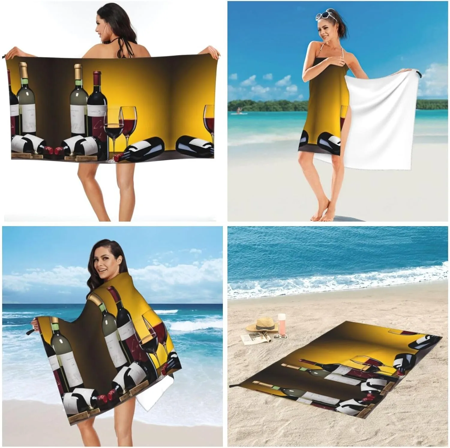 Grapes Wine Bottles and Drink Premium Compact Microfiber Travel Towel-Featherlight & Quick Dry,Sand-Resistant Beach Towel for Swimming,Camping,Vacation Essentials with Carry Pouch