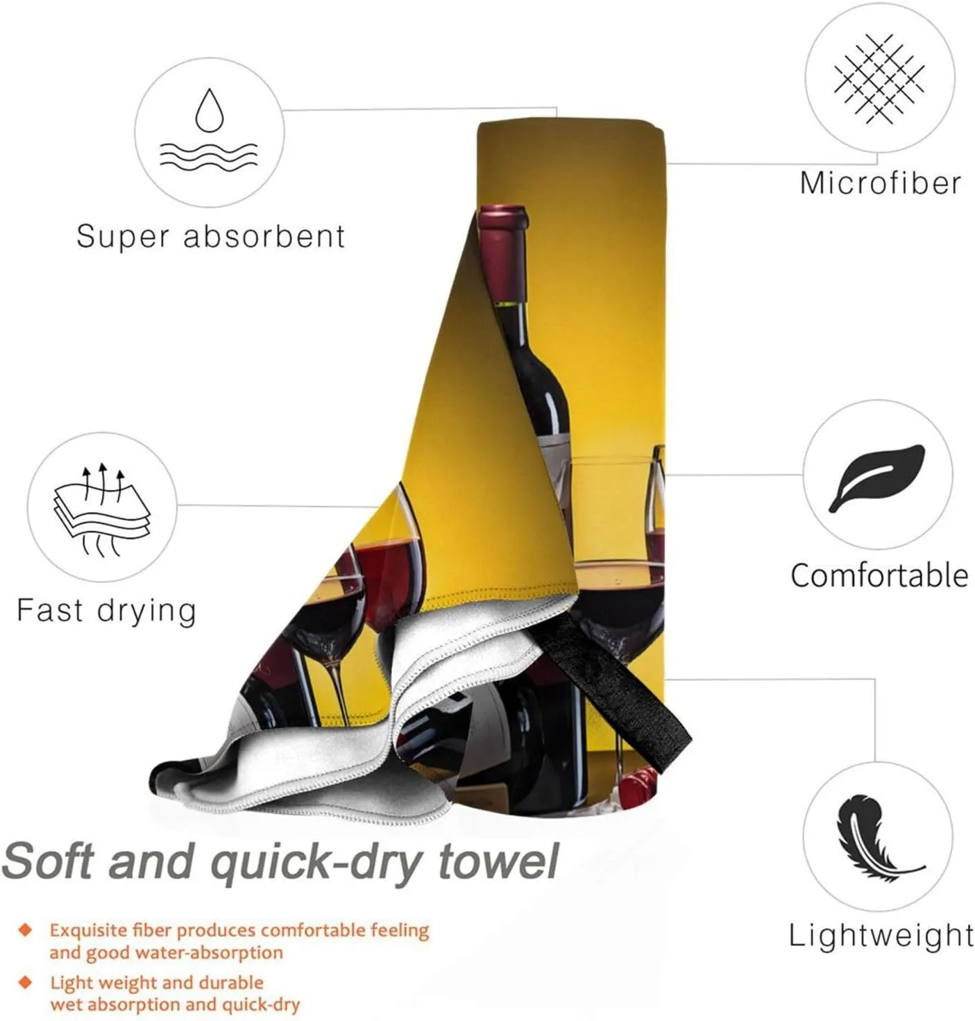 Grapes Wine Bottles and Drink Premium Compact Microfiber Travel Towel-Featherlight & Quick Dry,Sand-Resistant Beach Towel for Swimming,Camping,Vacation Essentials with Carry Pouch