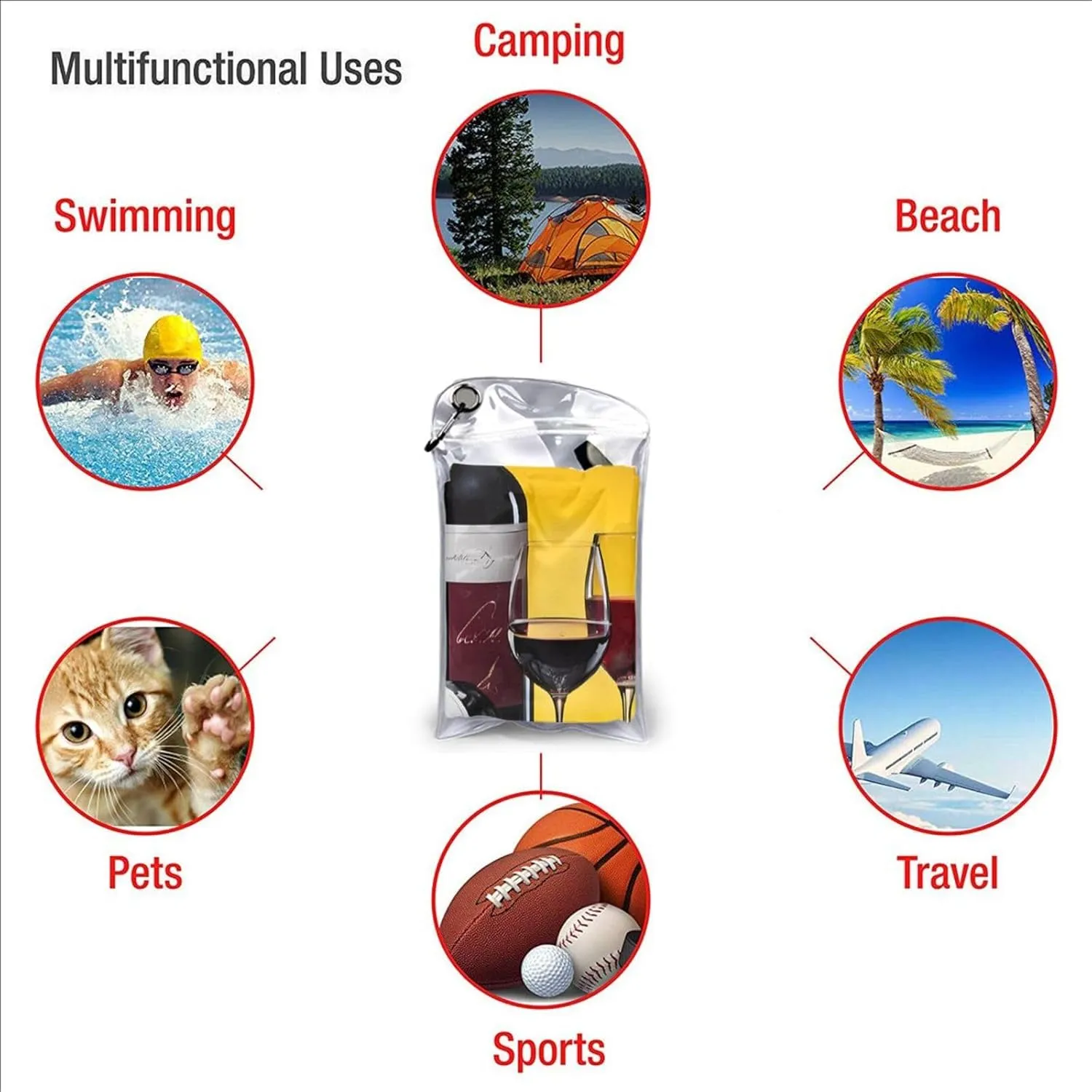 Grapes Wine Bottles and Drink Premium Compact Microfiber Travel Towel-Featherlight & Quick Dry,Sand-Resistant Beach Towel for Swimming,Camping,Vacation Essentials with Carry Pouch
