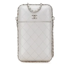 Gray Chanel CC Quilted Lambskin Chain Around Phone Holder Crossbody Bag