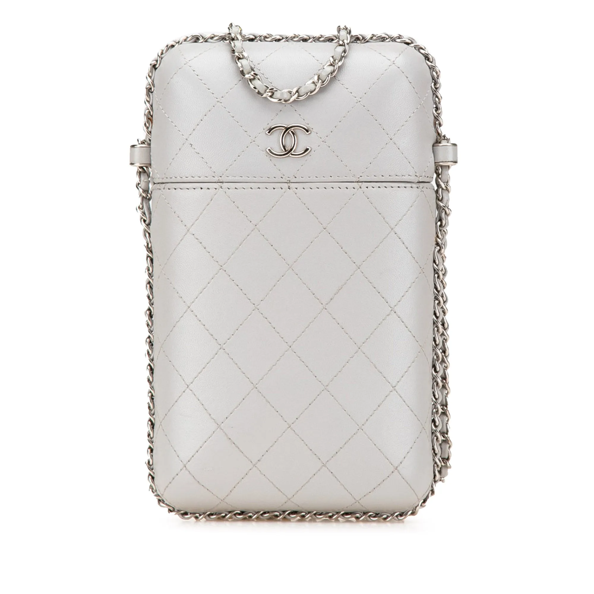 Gray Chanel CC Quilted Lambskin Chain Around Phone Holder Crossbody Bag