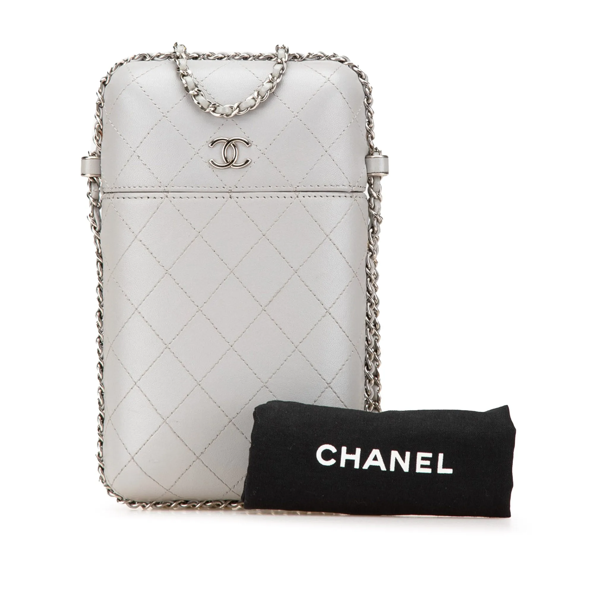 Gray Chanel CC Quilted Lambskin Chain Around Phone Holder Crossbody Bag
