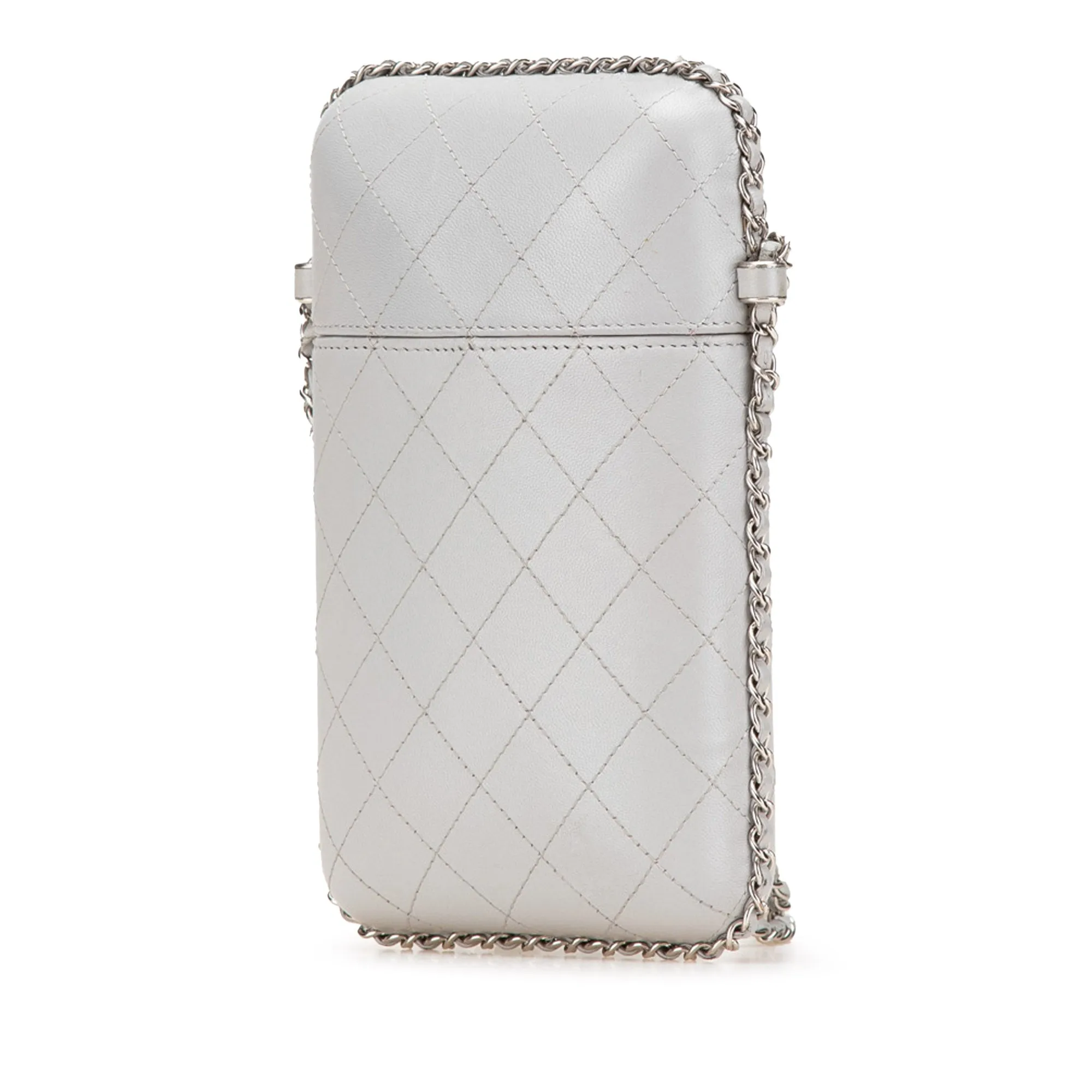 Gray Chanel CC Quilted Lambskin Chain Around Phone Holder Crossbody Bag