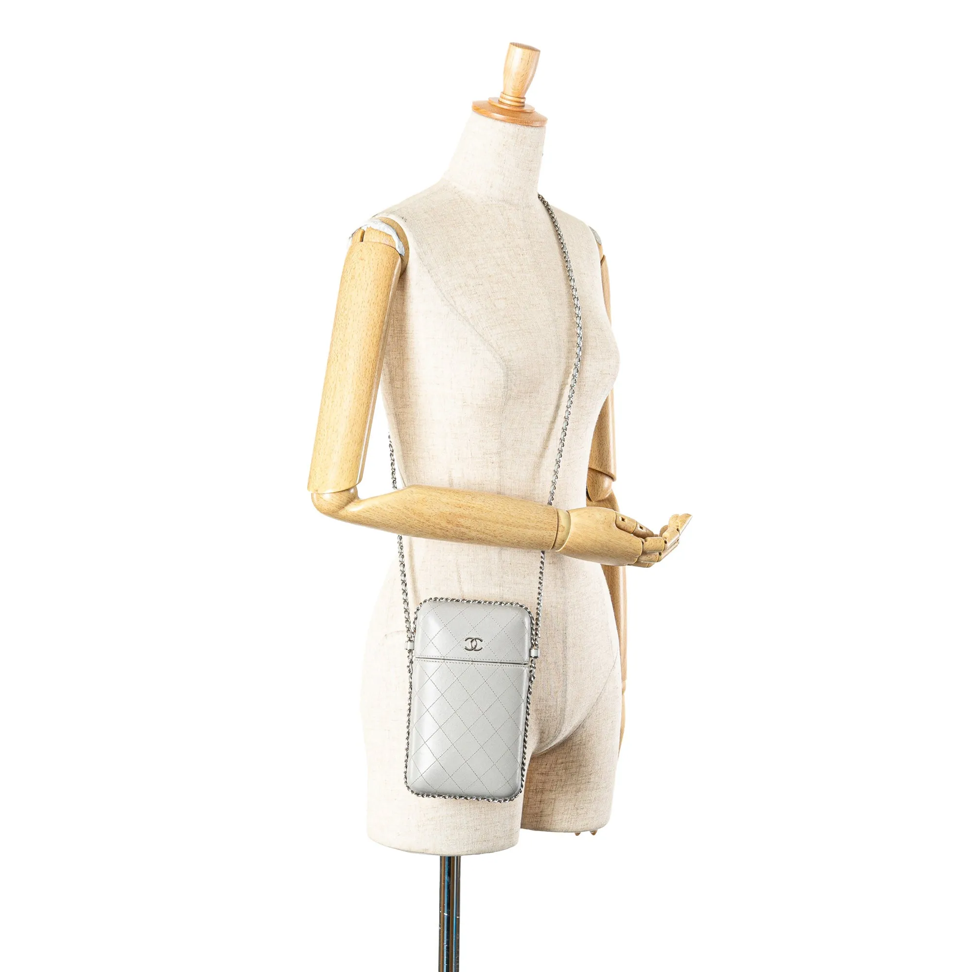 Gray Chanel CC Quilted Lambskin Chain Around Phone Holder Crossbody Bag
