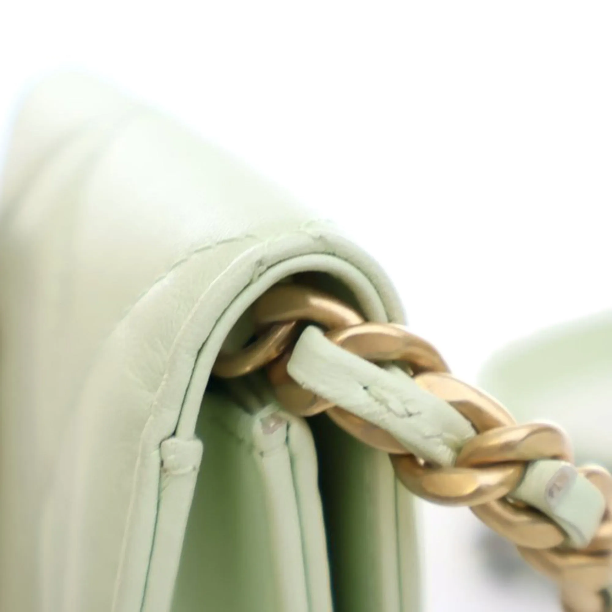 Green Chanel Quilted Goatskin 19 Card Holder On Chain Crossbody Bag