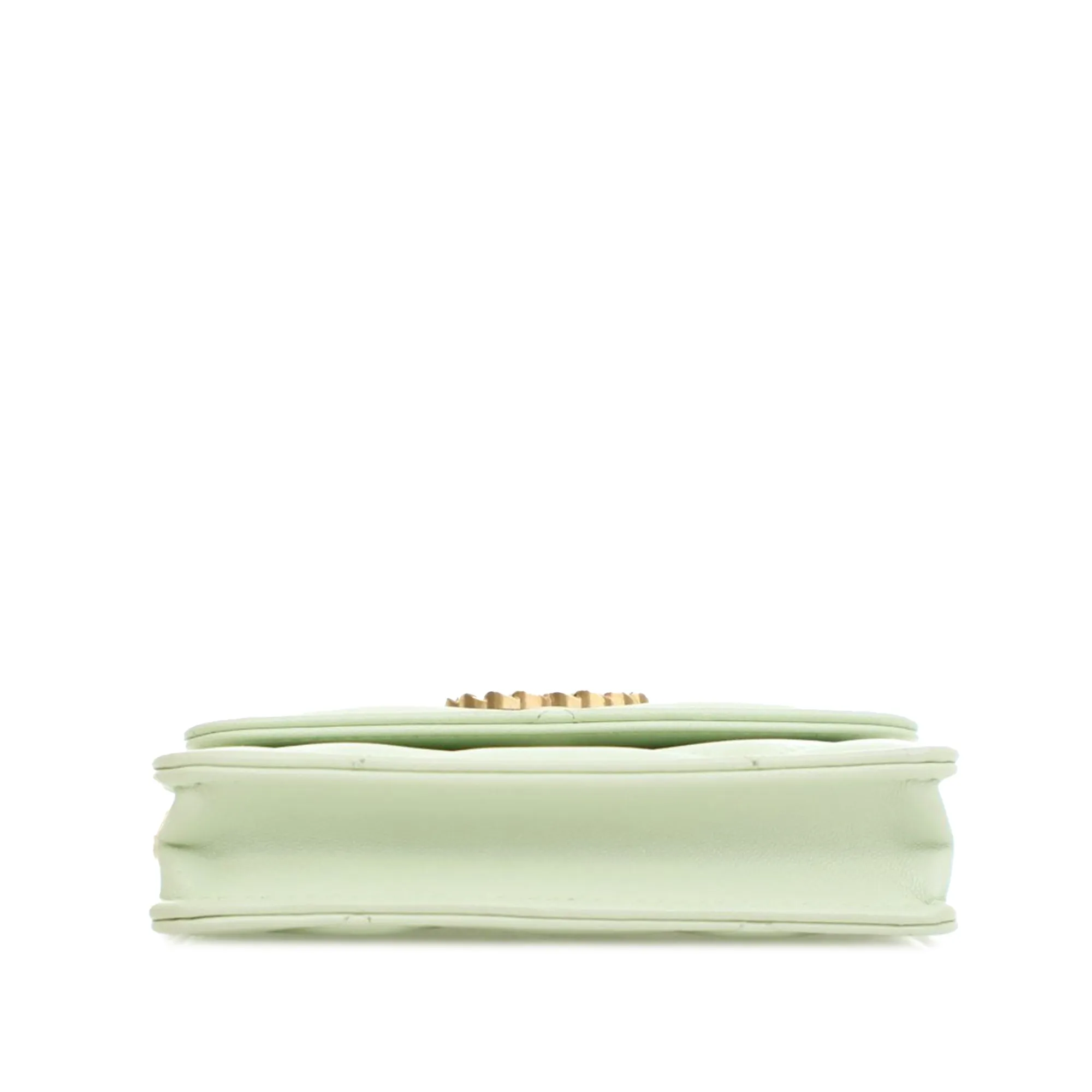 Green Chanel Quilted Goatskin 19 Card Holder On Chain Crossbody Bag