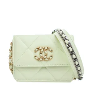 Green Chanel Quilted Goatskin 19 Card Holder On Chain Crossbody Bag