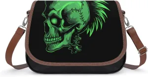 Green Punk Skull Women‘s Crossbody Bags Fashion Message Shoulder Handbag with Adjustable Strap for Travel Office