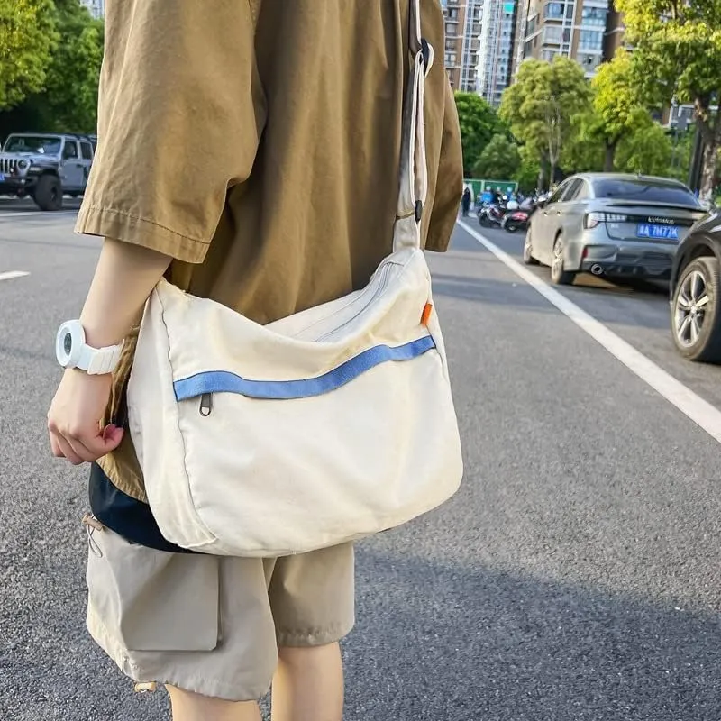 Grunge Canvas Messenger Bag Women Punk Hobo Purses Y2K Aesthetic Shoulder Bag Indie Tote Crossbody Bag Alt Emo Handbag (Brown,Large)