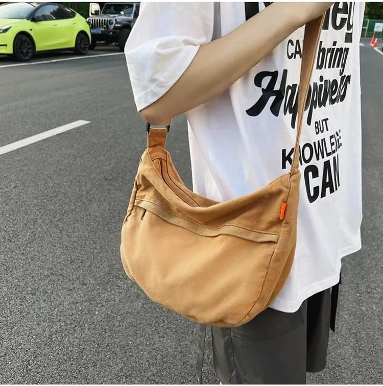 Grunge Canvas Messenger Bag Women Punk Hobo Purses Y2K Aesthetic Shoulder Bag Indie Tote Crossbody Bag Alt Emo Handbag (Brown,Large)