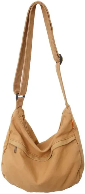 Grunge Canvas Messenger Bag Women Punk Hobo Purses Y2K Aesthetic Shoulder Bag Indie Tote Crossbody Bag Alt Emo Handbag (Brown,Large)