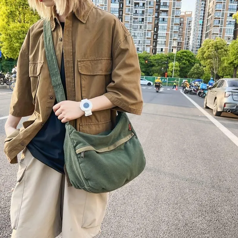 Grunge Canvas Messenger Bag Women Punk Hobo Purses Y2K Aesthetic Shoulder Bag Indie Tote Crossbody Bag Alt Emo Handbag (Brown,Large)