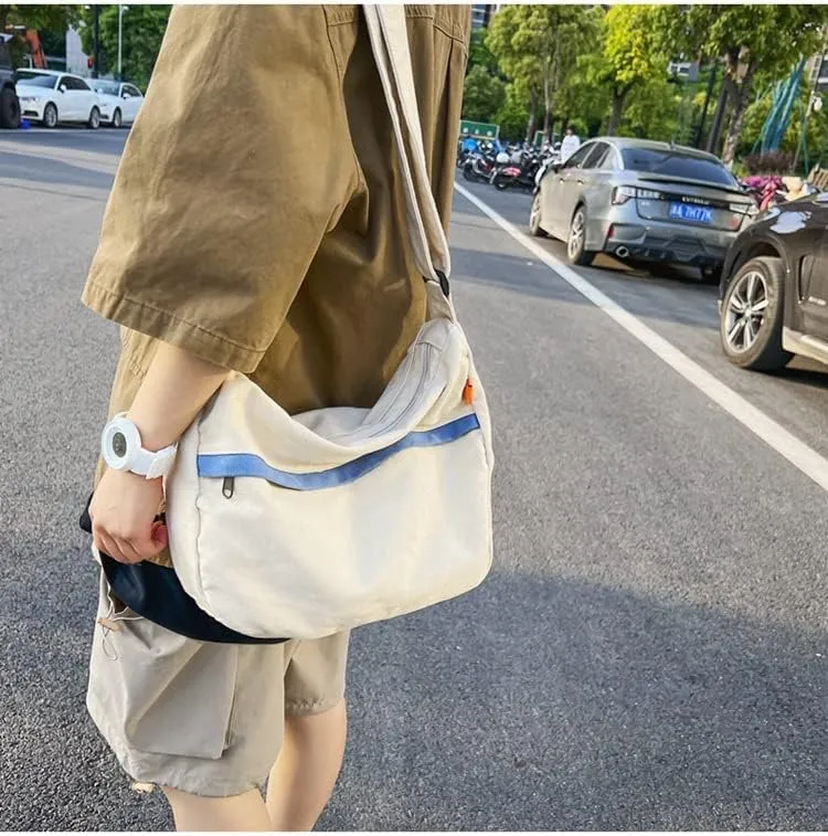 Grunge Canvas Messenger Bag Women Punk Hobo Purses Y2K Aesthetic Shoulder Bag Indie Tote Crossbody Bag Alt Emo Handbag (Brown,Large)