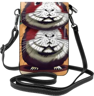 Guinea Pig Pattern Print Small Cell Phone Leather Purse Adjustable Shoulder Rope Crossbody Bags For Women