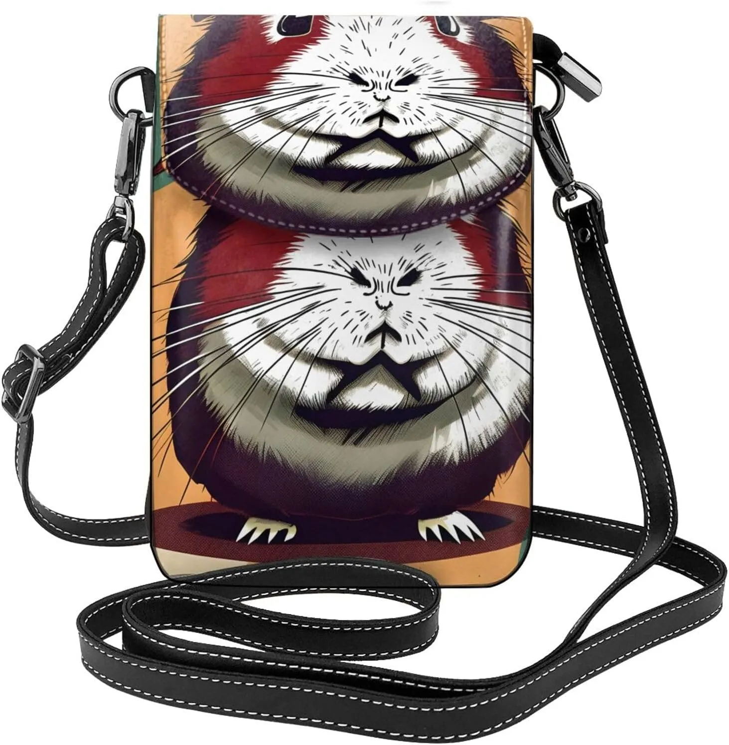 Guinea Pig Pattern Print Small Cell Phone Leather Purse Adjustable Shoulder Rope Crossbody Bags For Women