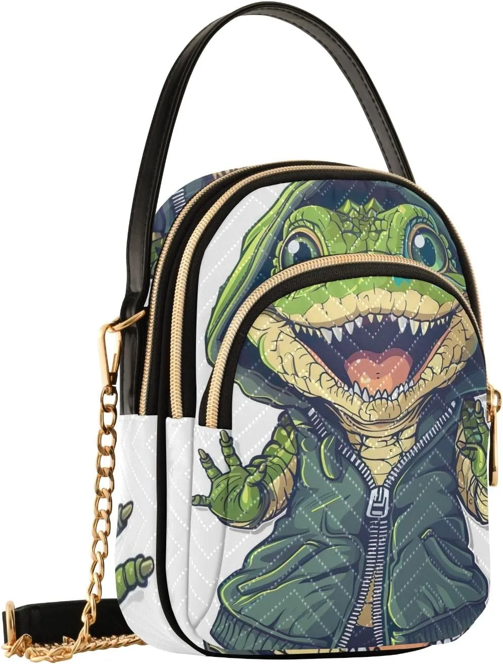 Halloween Dog Bat Costume Women's Crossbody Bags Quilted Purse with Chain Phone Purse Handbag