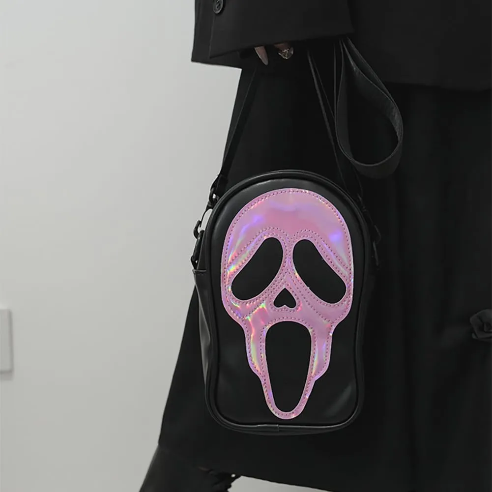 Halloween Scream Ghost Skeleton Shoulder Bag,Gothic Grimace Crossbody Bag, Spooky Skull Trick Or Treat Phone Purse
