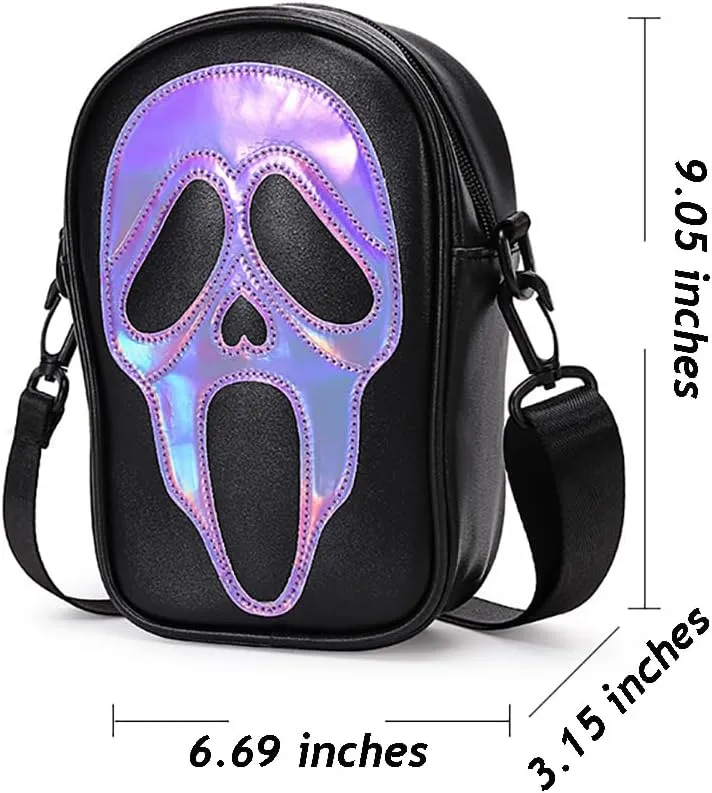 Halloween Scream Ghost Skeleton Shoulder Bag,Gothic Grimace Crossbody Bag, Spooky Skull Trick Or Treat Phone Purse