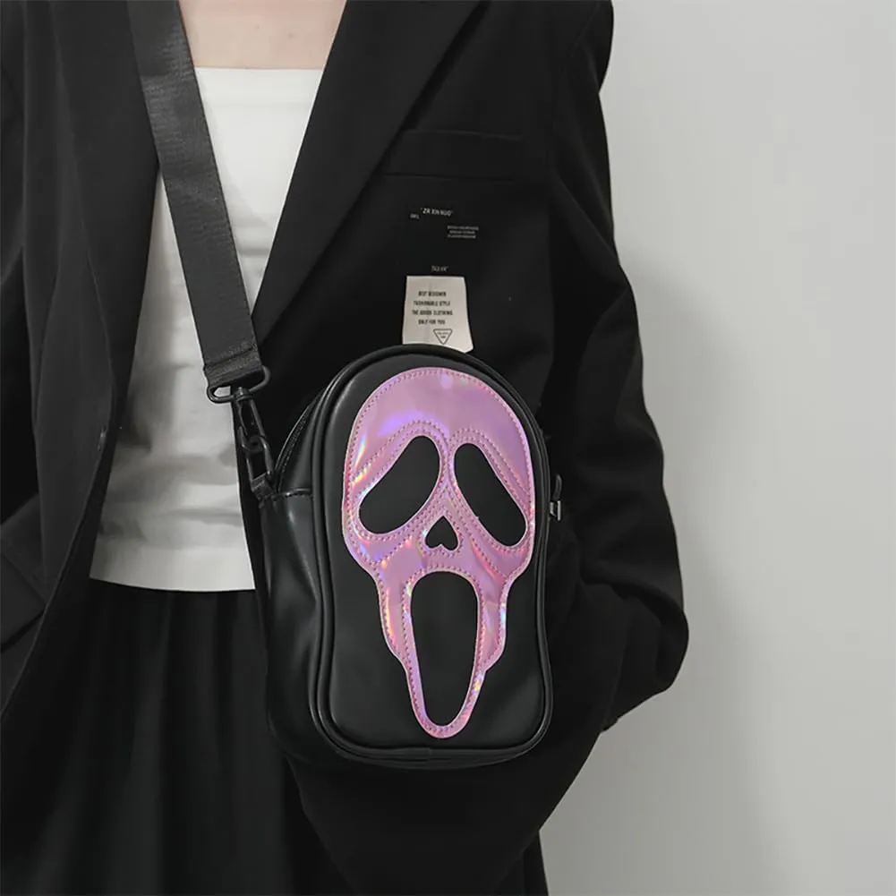 Halloween Scream Ghost Skeleton Shoulder Bag,Gothic Grimace Crossbody Bag, Spooky Skull Trick Or Treat Phone Purse