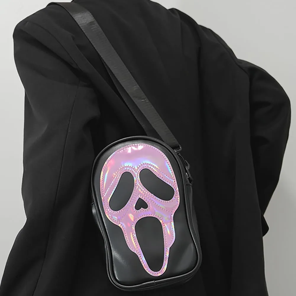 Halloween Scream Ghost Skeleton Shoulder Bag,Gothic Grimace Crossbody Bag, Spooky Skull Trick Or Treat Phone Purse