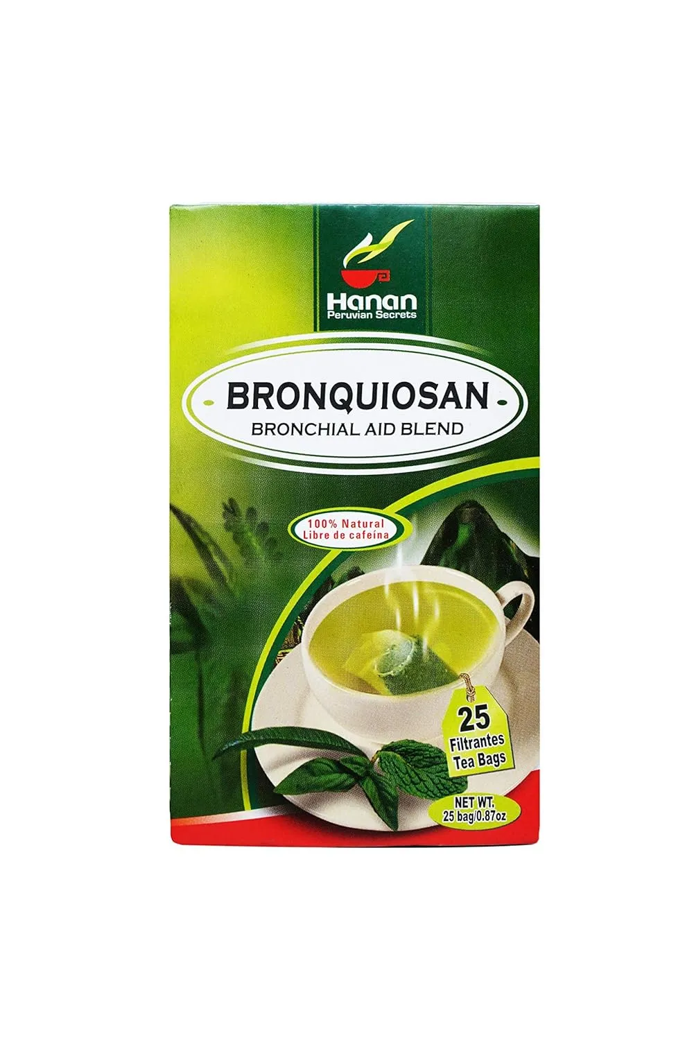 Hanan Peruvian Secrets Bronquiosan Herbal Tea | 100% Natural Bronchial Aid Blend | 25 Tea Bags | Naturally Aids in Soothing the Throat and Alleviating Seasonal Respiratory Discomfort - 3 Pack