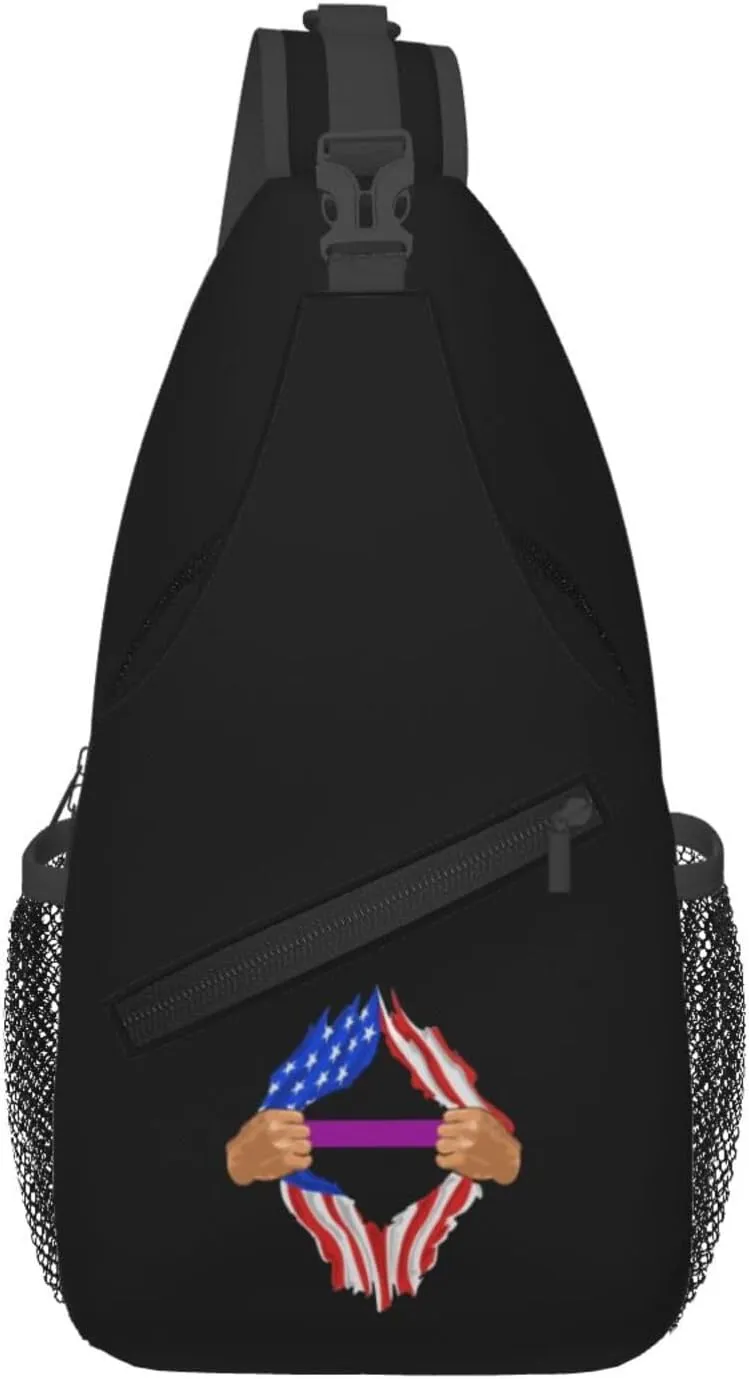 Hand Tear Personnel Who Suffered Significant Injuries During Their Service Thin Purple Line Flag Crossbody Bags Sports Casual Crossbody Bags