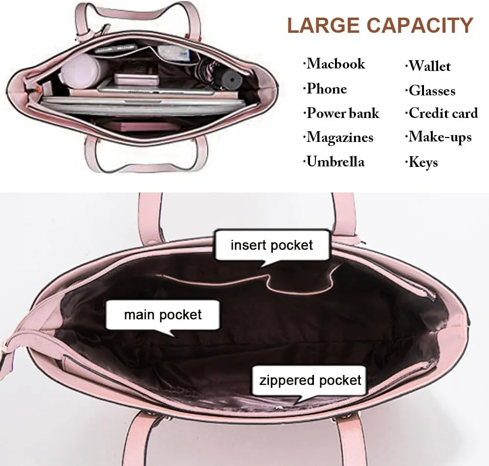 Handbags and Purses for Women Vegan Leather Tote Bag with Zipper Compartments Womens Shoulder Crossbody Satchel Bags