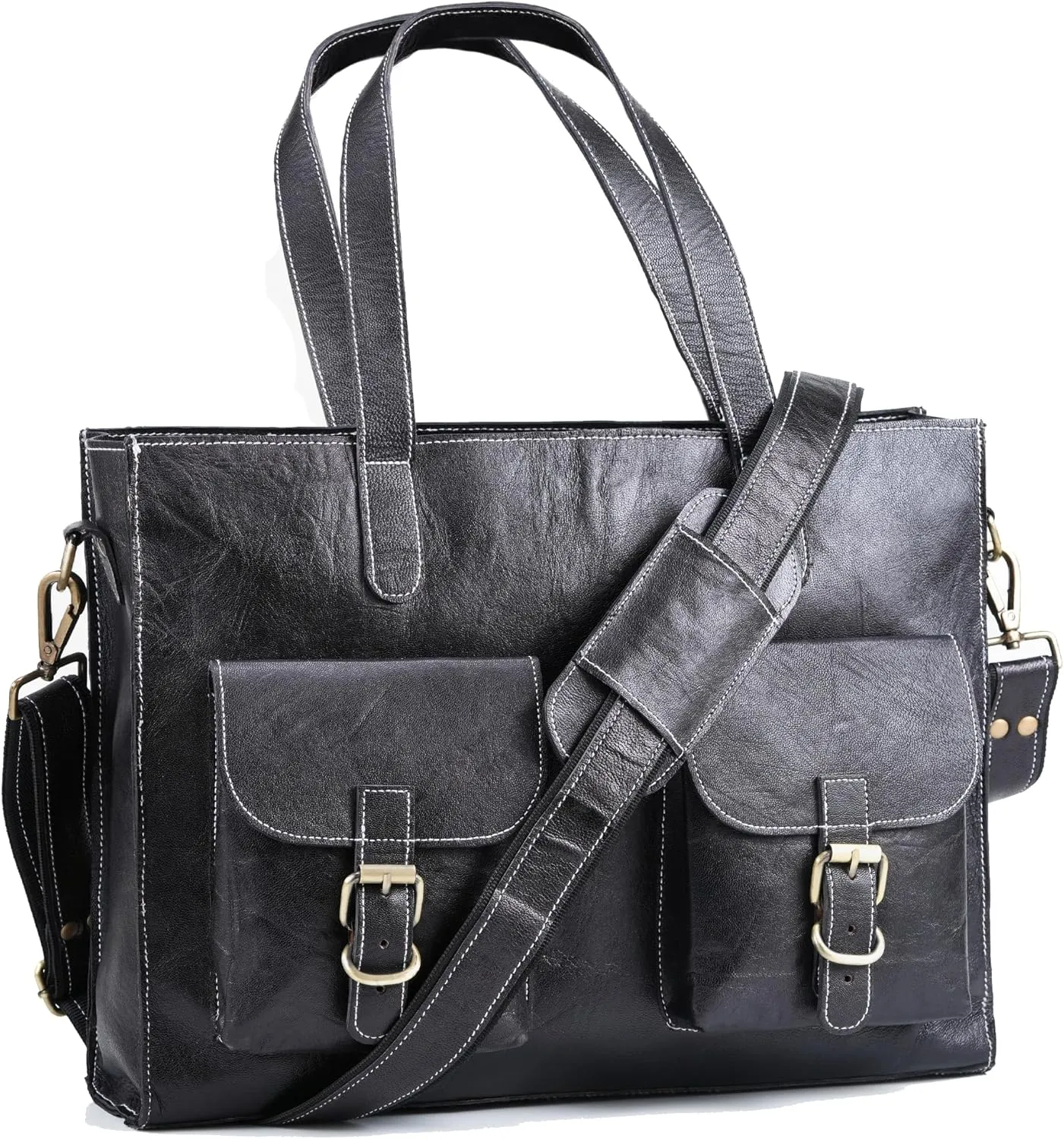 Handmade World Leather Laptop Mens Briefcase Tote Bag 'The Modernist' Fits 15 Inch Computer Messenger Shoulder Crossbody For Business Travel Office