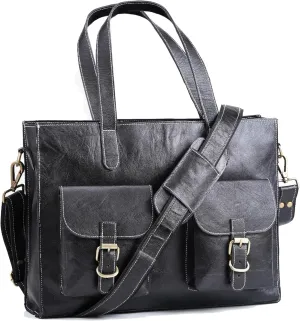 Handmade World Leather Laptop Mens Briefcase Tote Bag 'The Modernist' Fits 15 Inch Computer Messenger Shoulder Crossbody For Business Travel Office