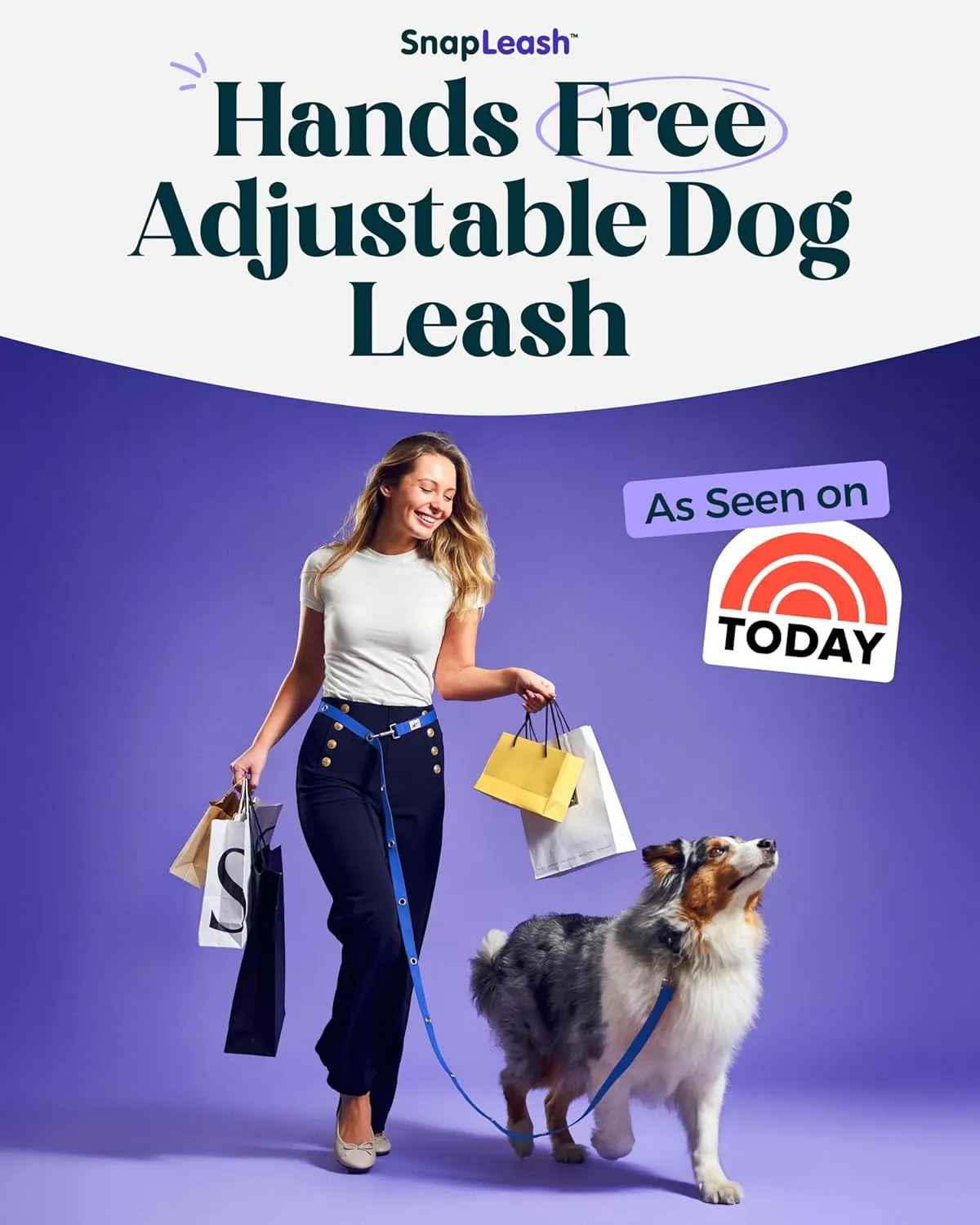 Hands-Free Dog Leash Training Running Snapleash, Waist & Shoulder Lead for Walking, Traffic Lead, Dual Pet Leash Adjustable for Large, Medium and Small Dog Breeds (Blue, Large (1in x 7.5ft))