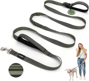 Hands Free Dog Leash with Waste Bag Carrier, 8.2-10ft Adjustable Crossbody/Waist Belt, Long Distance for Running, Hiking – Reflective, Wide-Padded Handles, Anti-Shock Bungee for Medium/Large Dogs