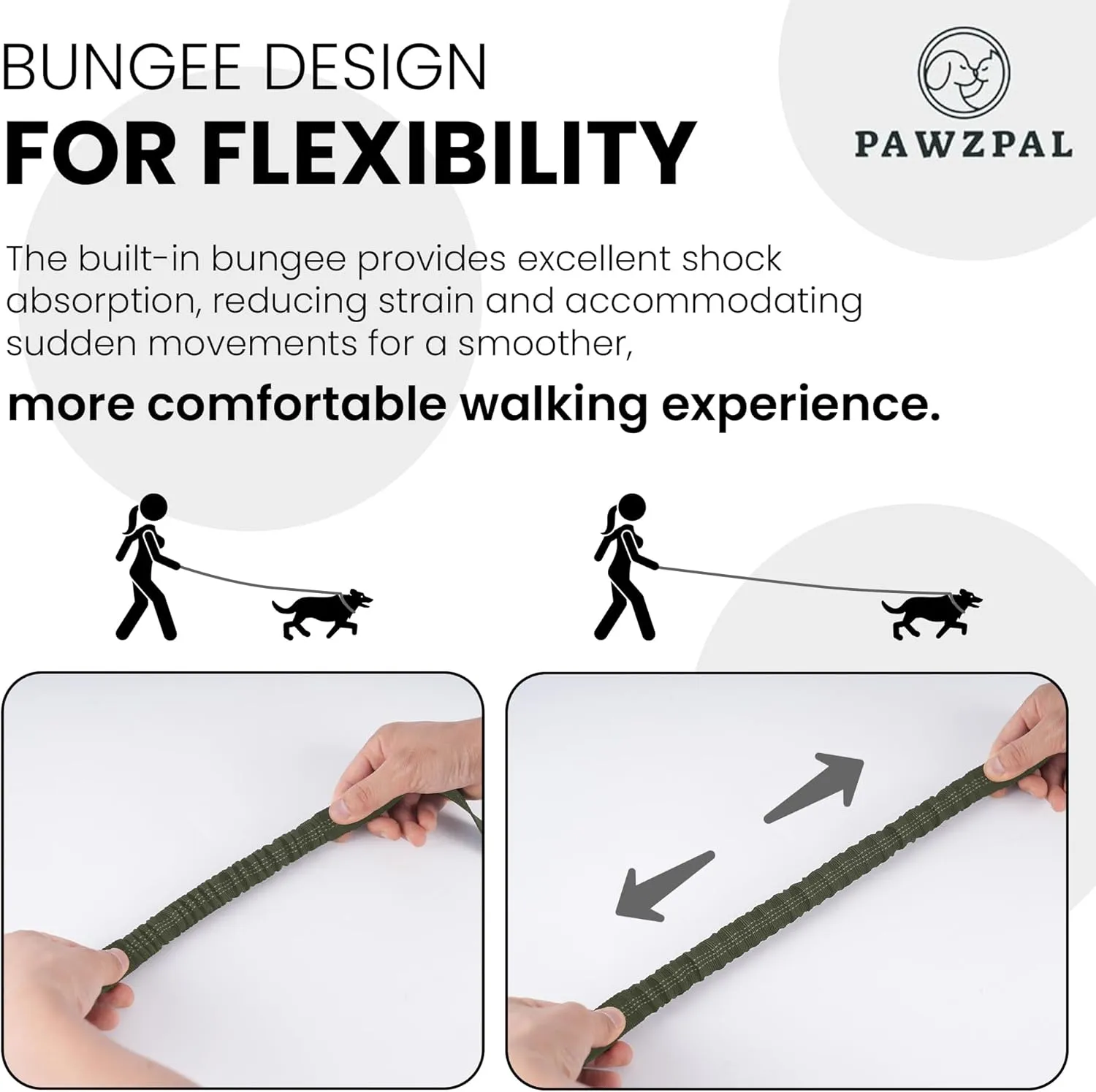 Hands Free Dog Leash with Waste Bag Carrier, 8.2-10ft Adjustable Crossbody/Waist Belt, Long Distance for Running, Hiking – Reflective, Wide-Padded Handles, Anti-Shock Bungee for Medium/Large Dogs