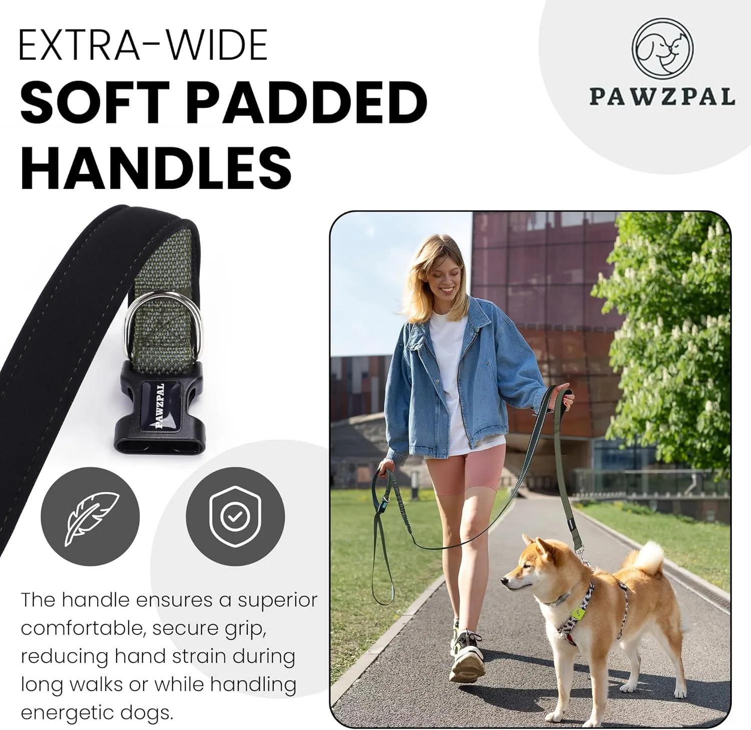 Hands Free Dog Leash with Waste Bag Carrier, 8.2-10ft Adjustable Crossbody/Waist Belt, Long Distance for Running, Hiking – Reflective, Wide-Padded Handles, Anti-Shock Bungee for Medium/Large Dogs