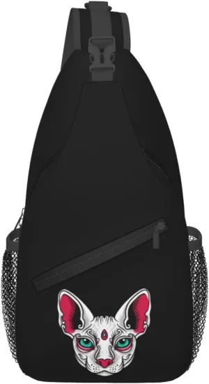 Handsome Cat Head Crossbody Bags For Women Men Chest Backpack Gym Shoulder Bag Travel Outdoor Sports Casual Crossbody Bags