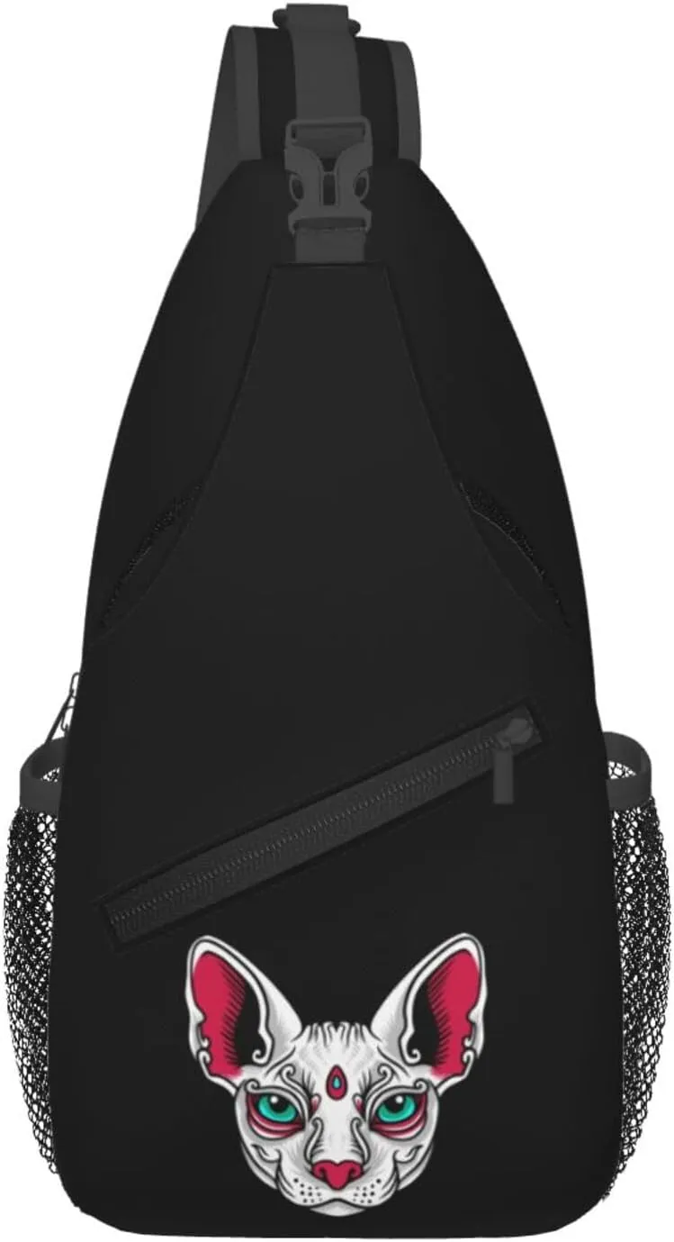 Handsome Cat Head Crossbody Bags For Women Men Chest Backpack Gym Shoulder Bag Travel Outdoor Sports Casual Crossbody Bags