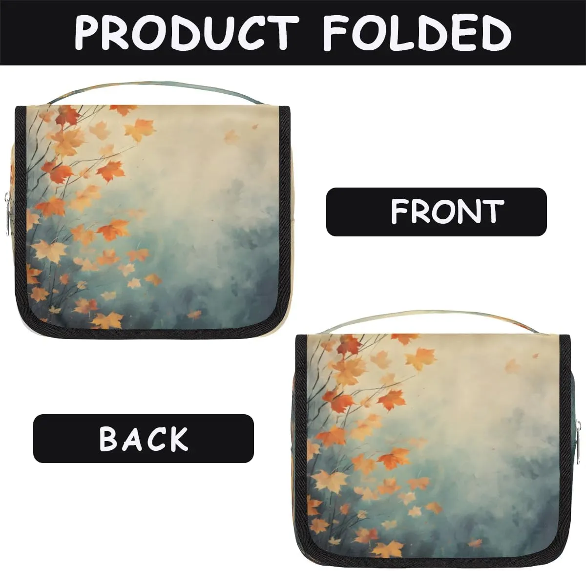 Hanging Travel Toiletry Bag Fall Maple Leaves Toiletry Bags with Hanging Hook Portable Cosmetic Bag Makeup Organizer for Travel Business Trip