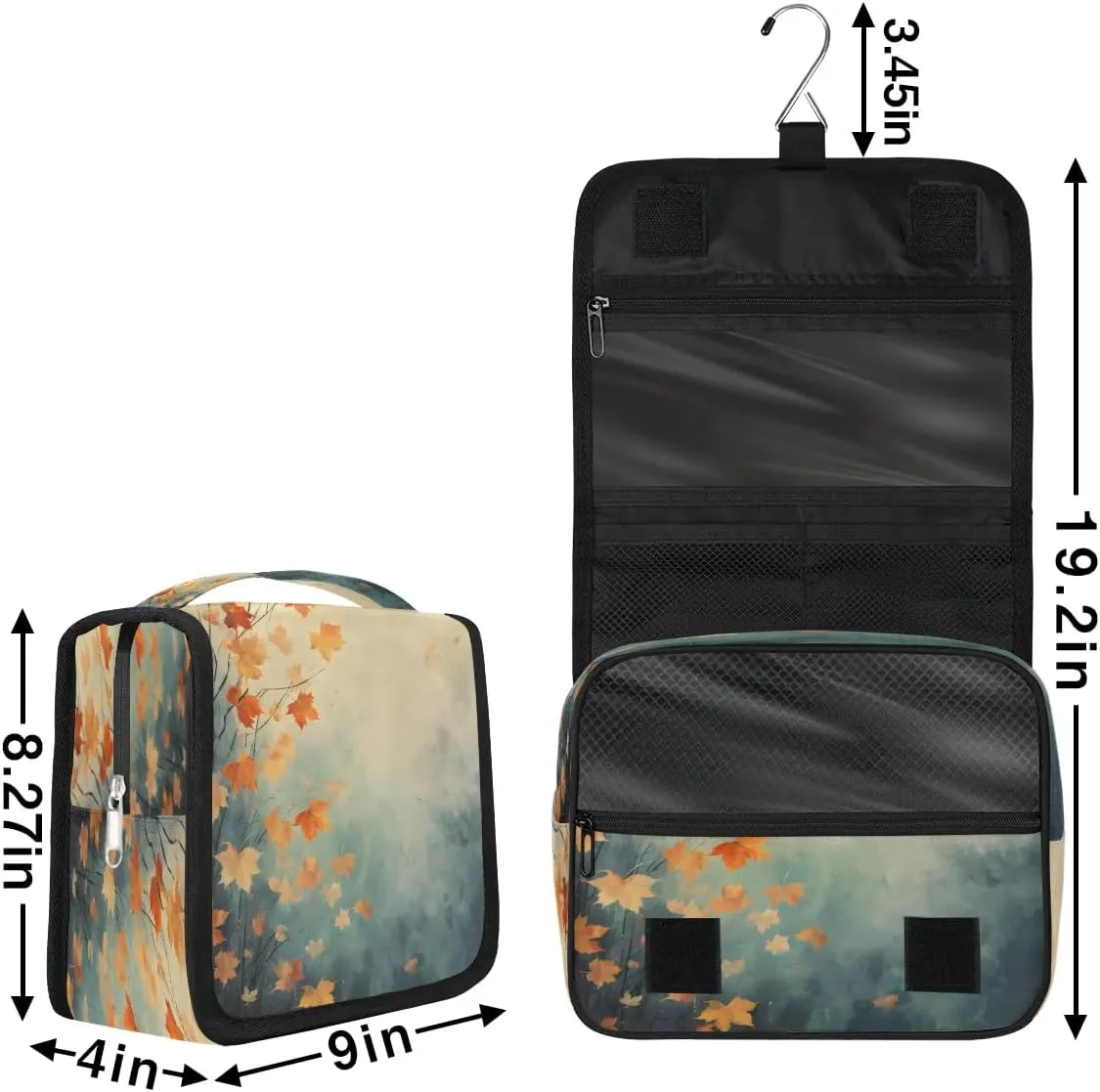 Hanging Travel Toiletry Bag Fall Maple Leaves Toiletry Bags with Hanging Hook Portable Cosmetic Bag Makeup Organizer for Travel Business Trip