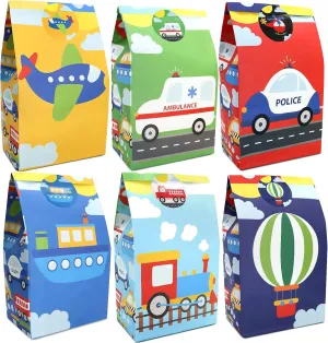 HaPiBiDesign 24 PCS Transportation Party Favor Bags with Stickers - Transport Party Candy Bags – Traffic Goodie Gift Treat Bags Transportation Themed Birthday Party Supplies