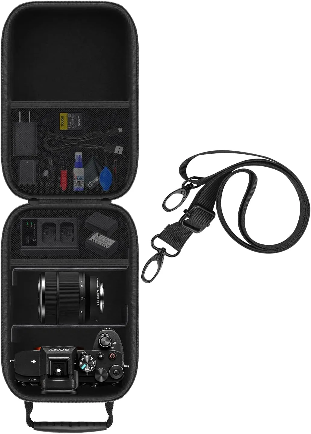 Hard Travel Carrying Case Compatible with Sony Alpha 7 II III IV/7R V/Sony a7 ILCE7M3 Full-Frame Mirrorless Camera and Cable, Charger, Battery, SD Card and Other Accessories, Black (Case Only)
