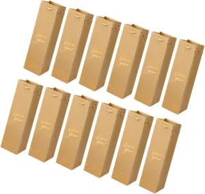 Healvian 12Pcs Reusable Paper Wine present Bags with Sturdy Handle Elegant Wine Handbag for Birthdays Anniversaries and Housewarming Parties Beer Tote Carrier