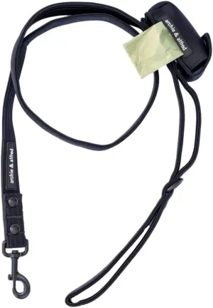 Heavy Duty Dog Leash with Attached Poop Bag Holder - 2 Control Loops Perfect for Small, Medium or Large Dogs | archie & alfred (Black)