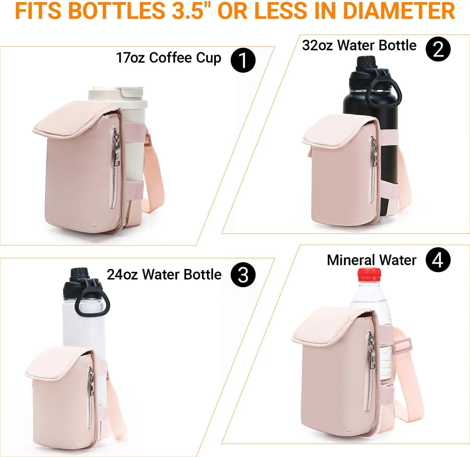Herald Water Bottle Holder Crossbody Bag with Wide Strap, Puffer Water Bottle Carrier Bag with Phone Pocket