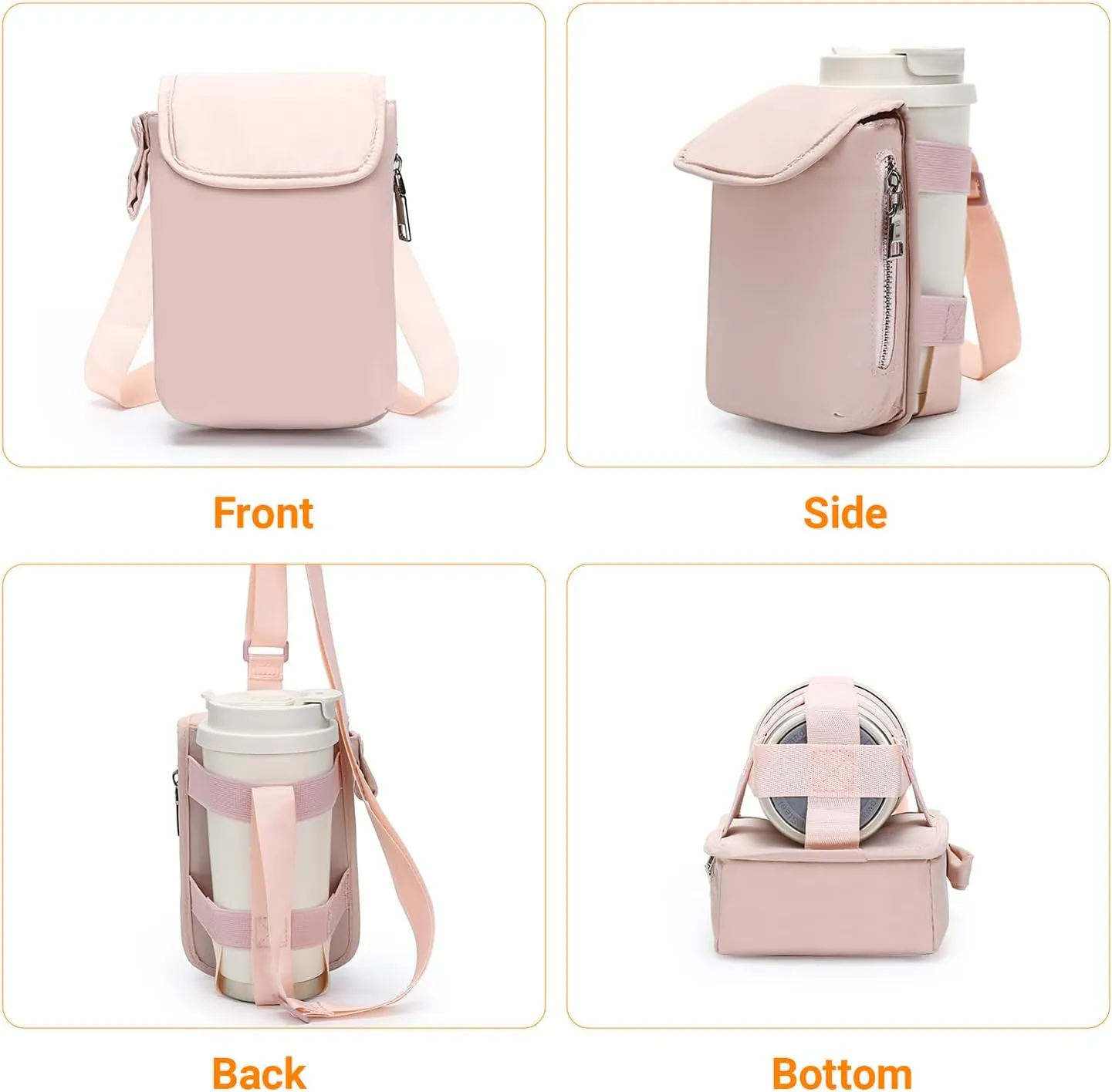 Herald Water Bottle Holder Crossbody Bag with Wide Strap, Puffer Water Bottle Carrier Bag with Phone Pocket
