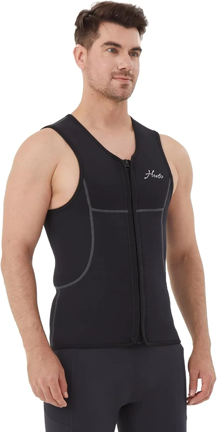 Hevto Men Wetsuit Tops and Vest 3/2mm Neoprene Jacket Surfing Swimming Front Zip Wet Suit for Water Sports